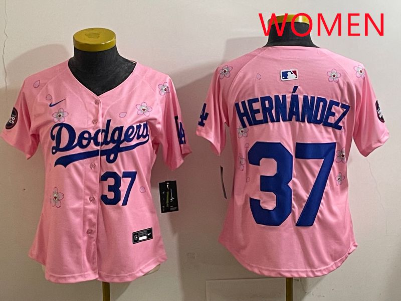 Women Los Angeles Dodgers #37 Hernandz Pink Sakura Edition 2025 Nike MLB Jersey style 34